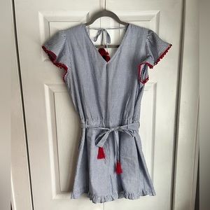 THML Women’s Seersucker Romper with Red Details. Size Large.